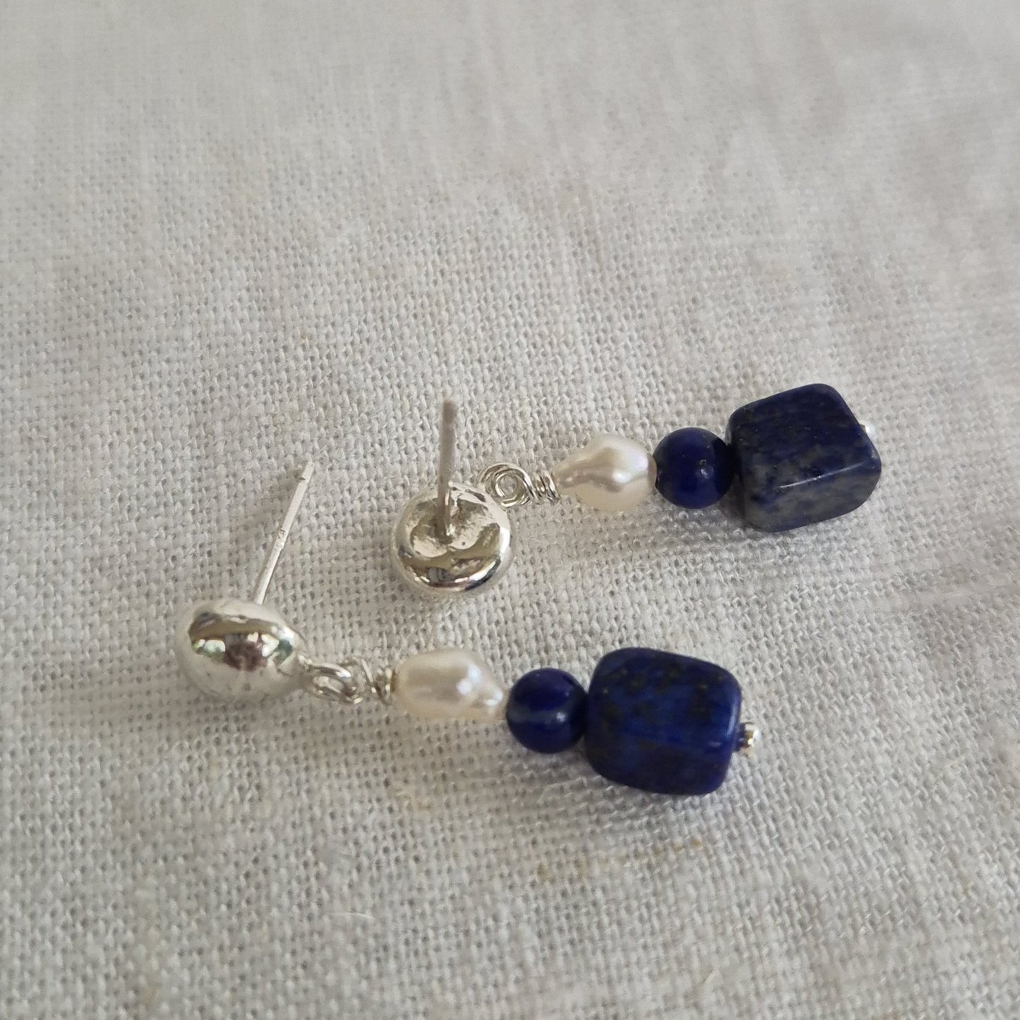 Lapis & Keshi Pearl Studs