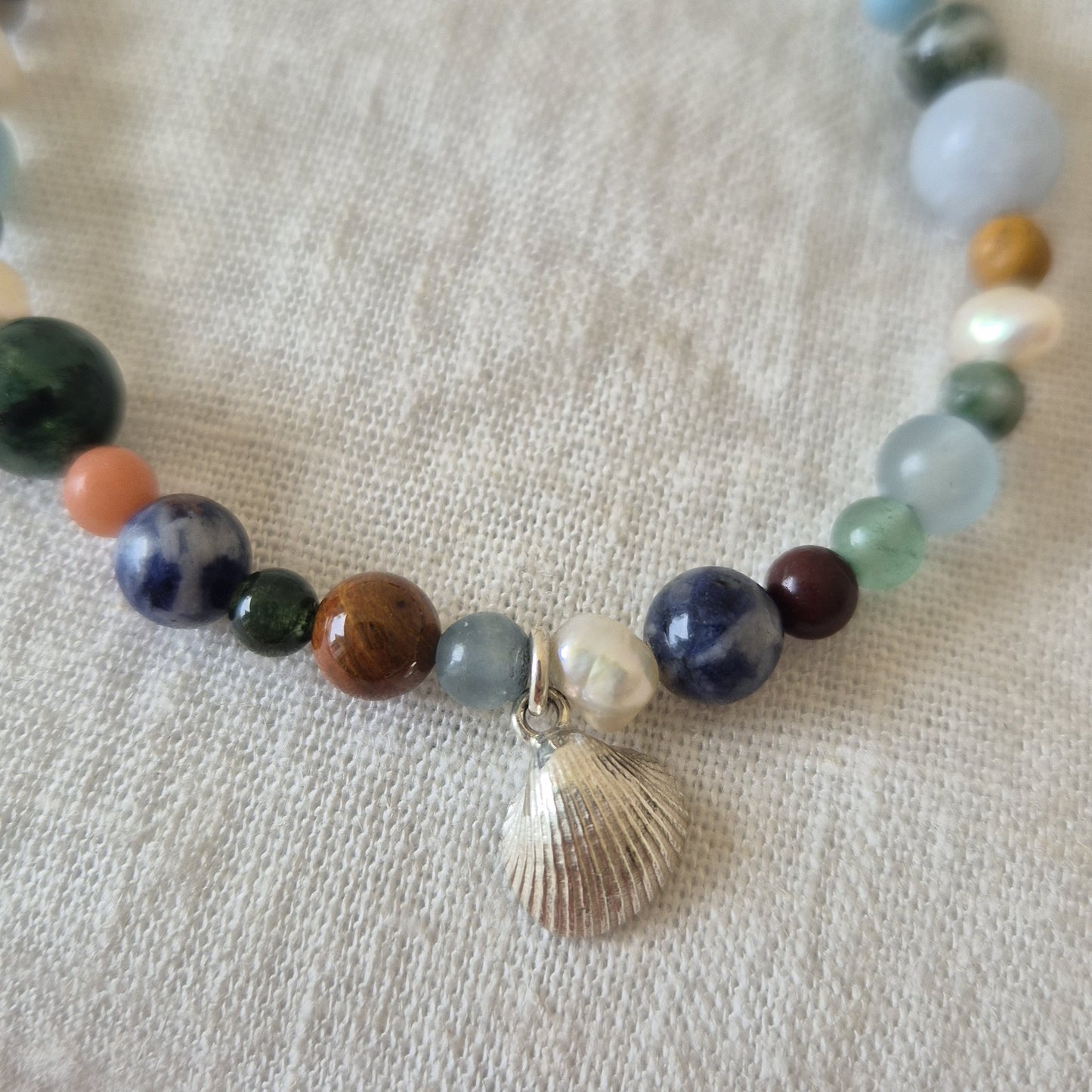 Mixed Gemstone & Cockle Shell Bracelet