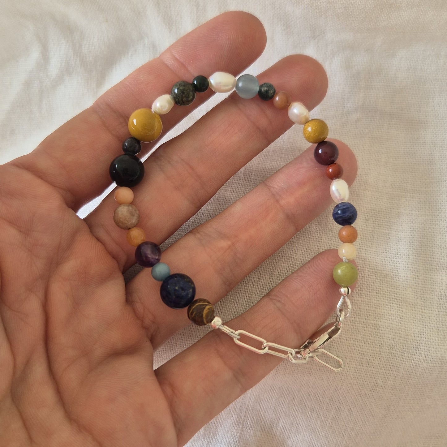 Mixed Gemstone & Freshwater Pearl Bracelet - B