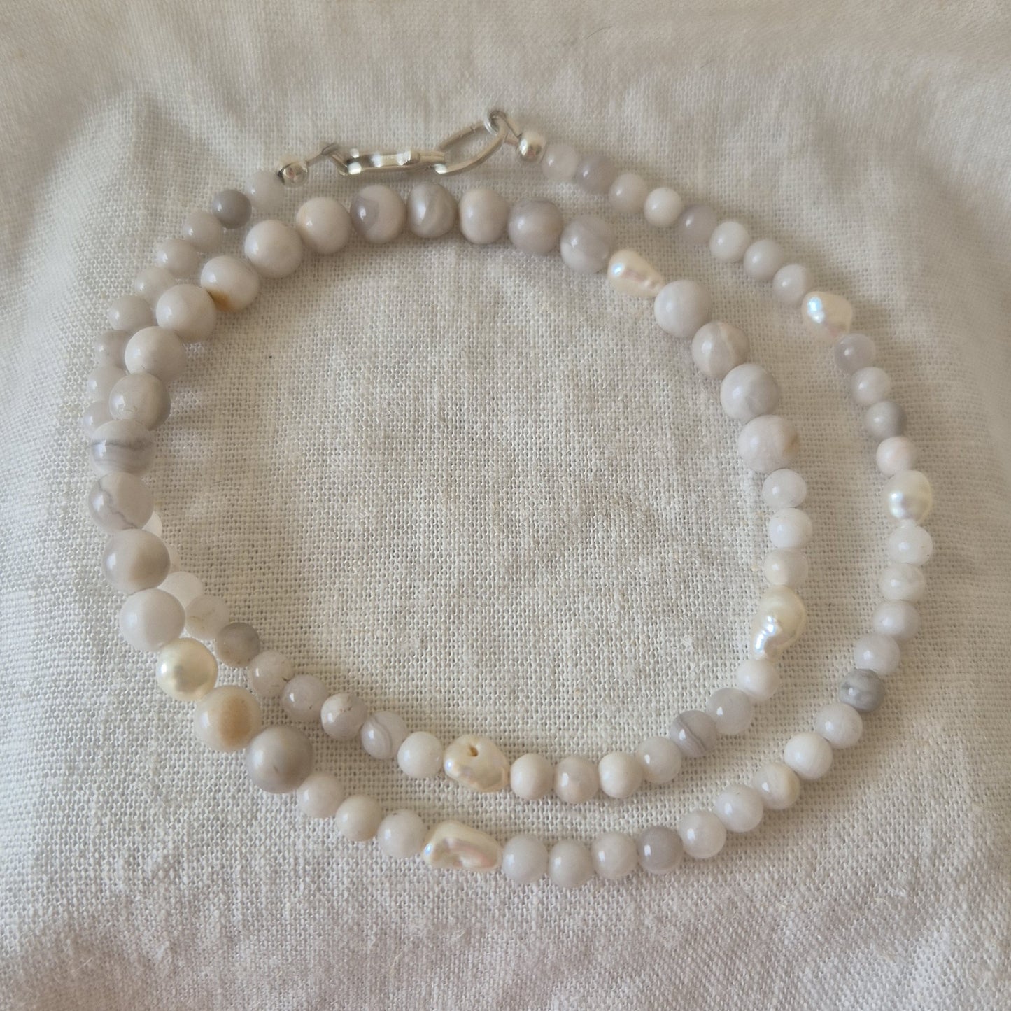 Crazy Lace Agate & Keshi Pearl Necklace