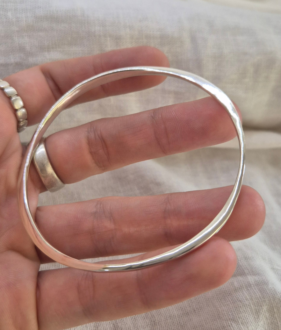Organic hammered Silver Bangle - 68mm Ready to Ship