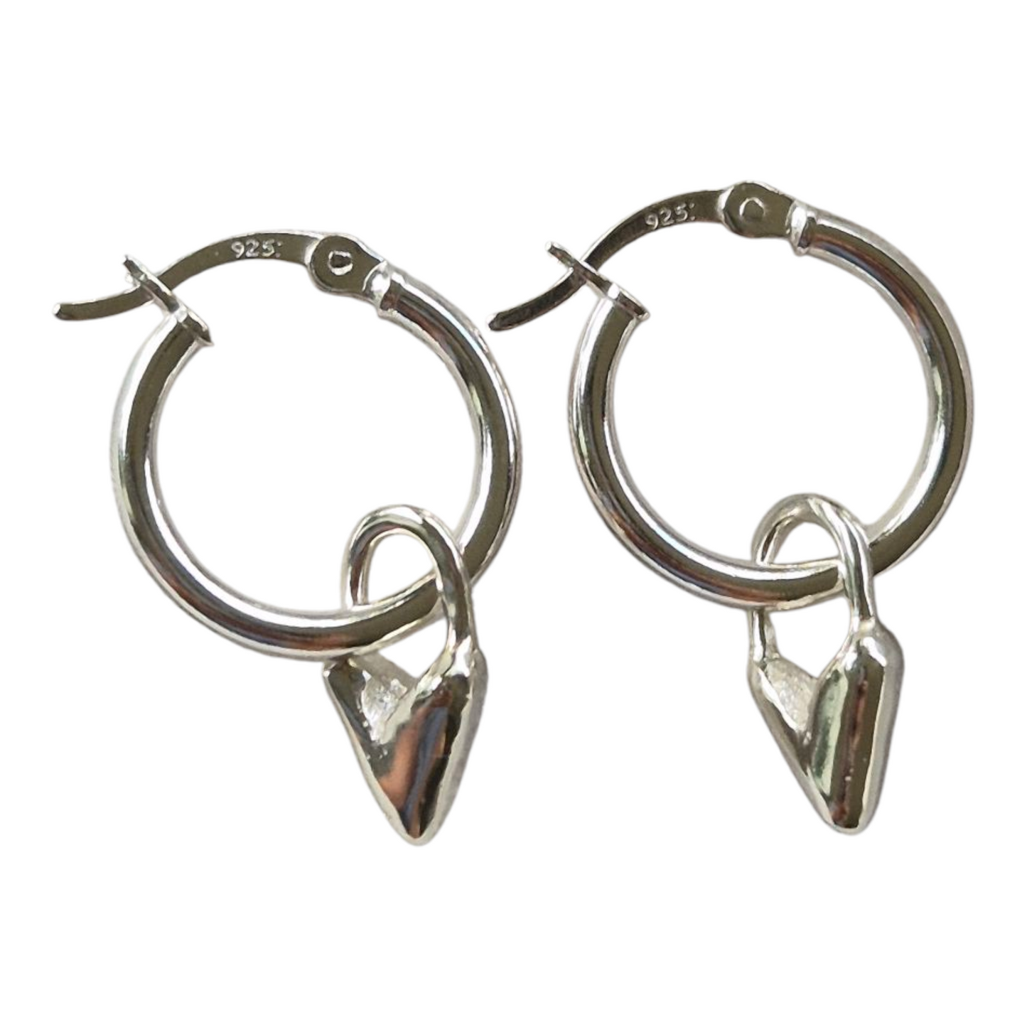 Huggie hoops with Sandcast Heart charms