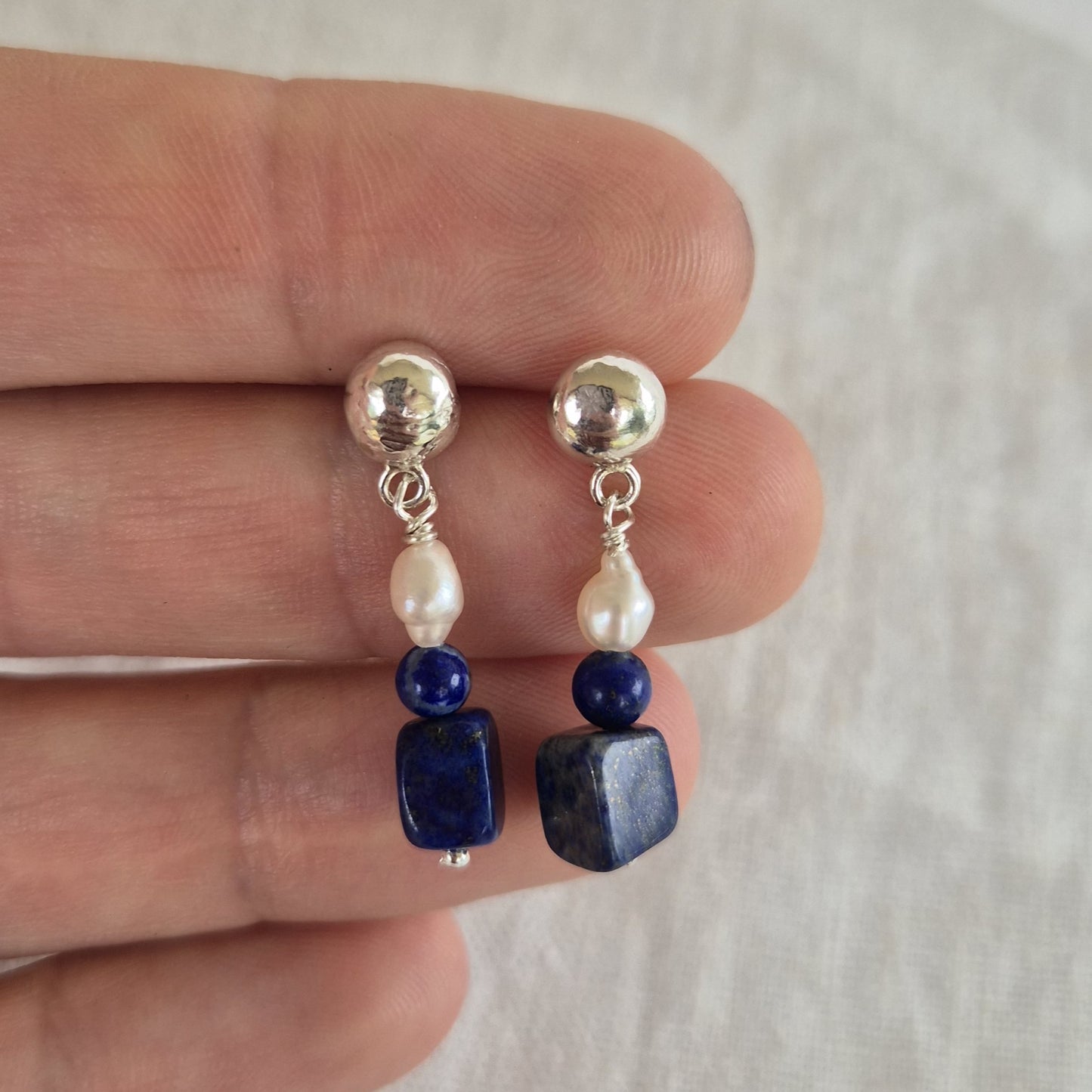 Lapis & Keshi Pearl Studs