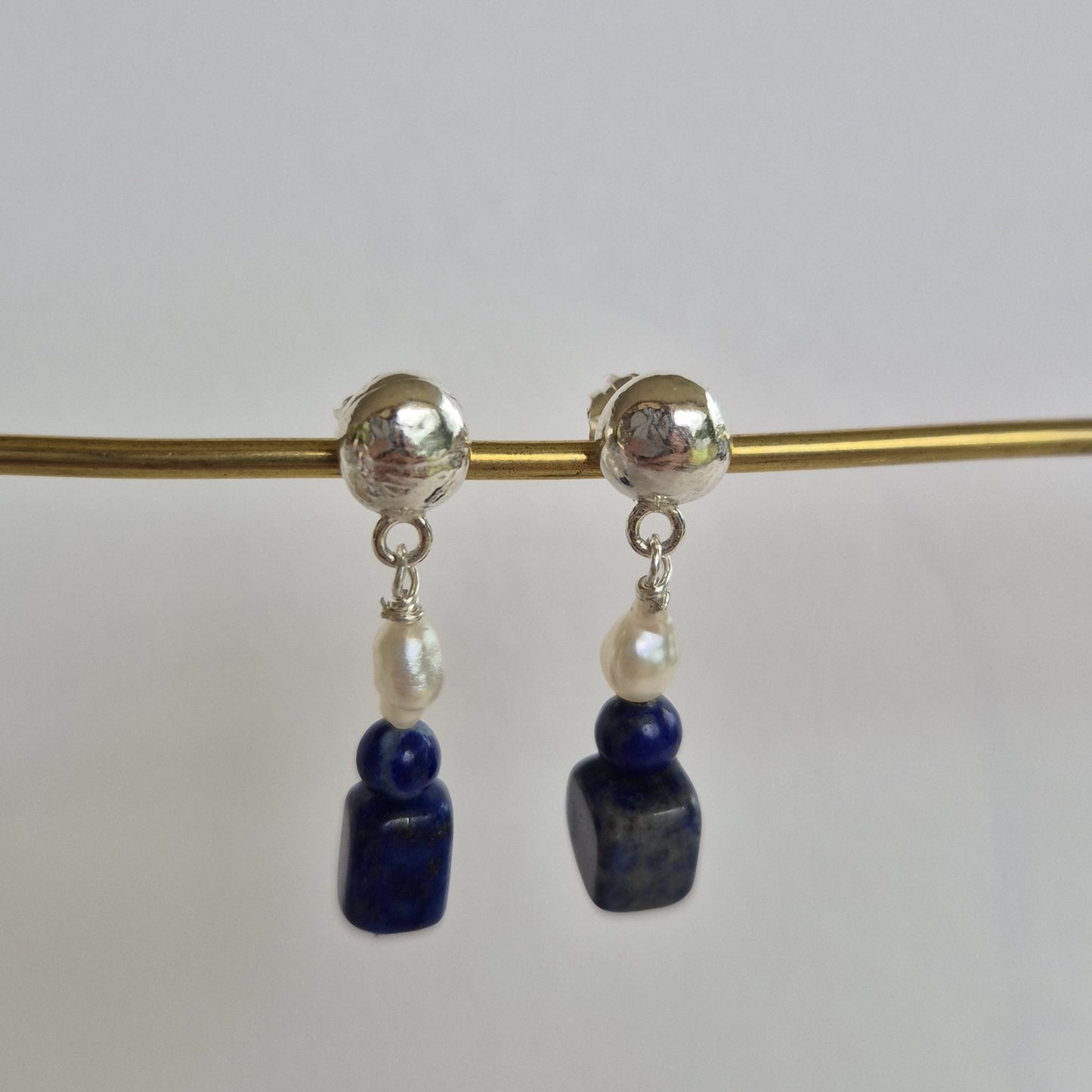 Lapis & Keshi Pearl Studs