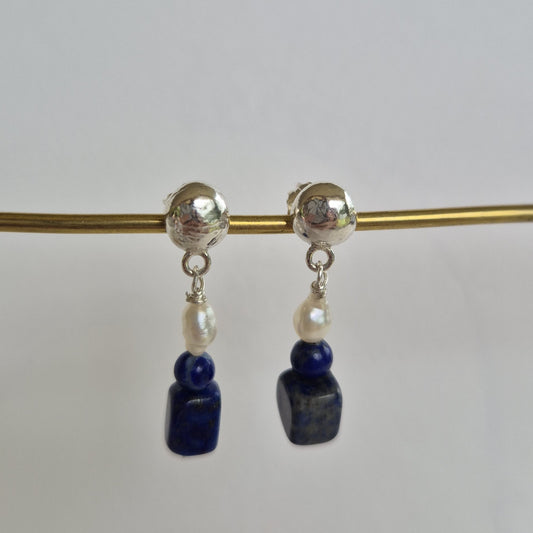 Lapis & Keshi Pearl Studs