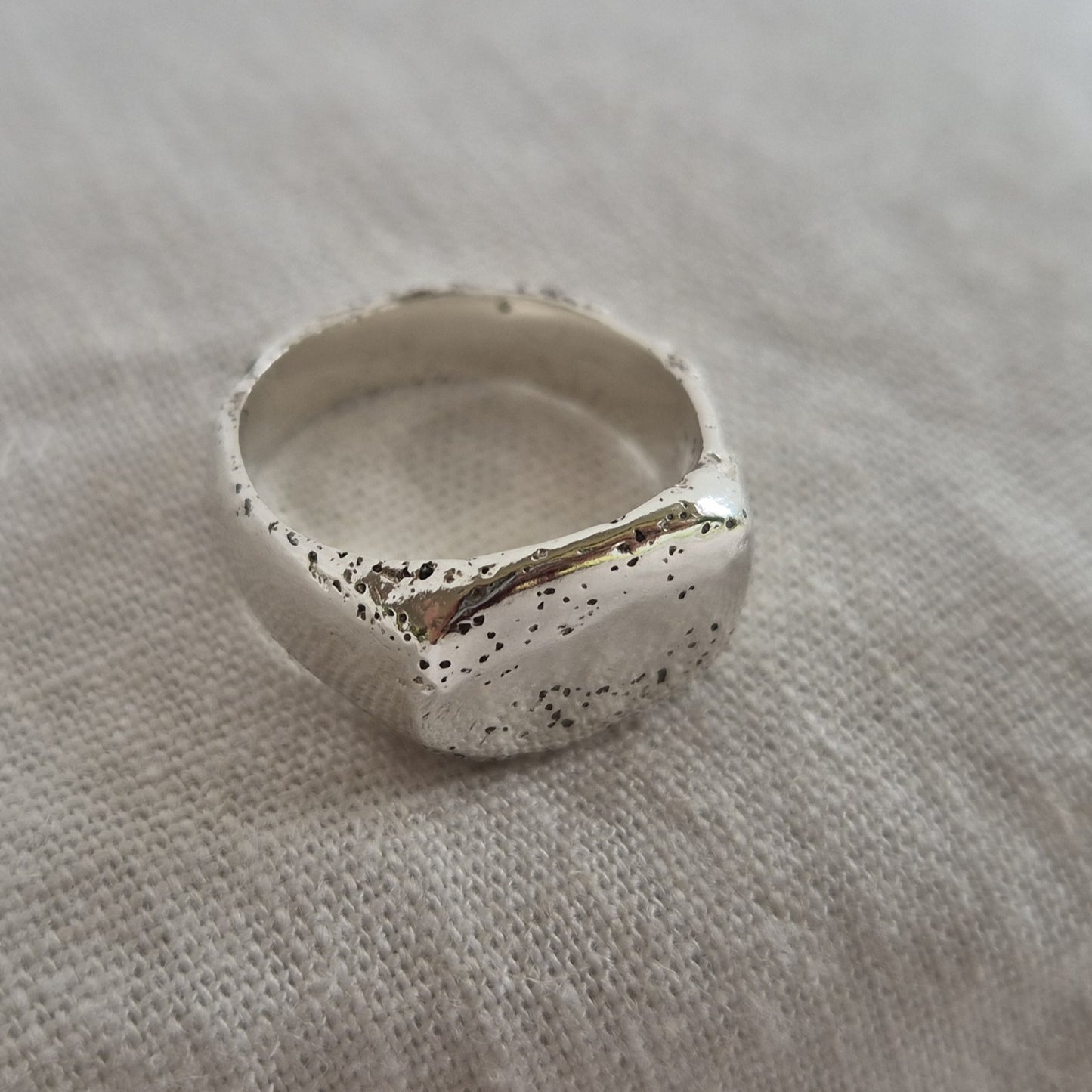 Sandcast Square Signet Ring - size 0 1/2