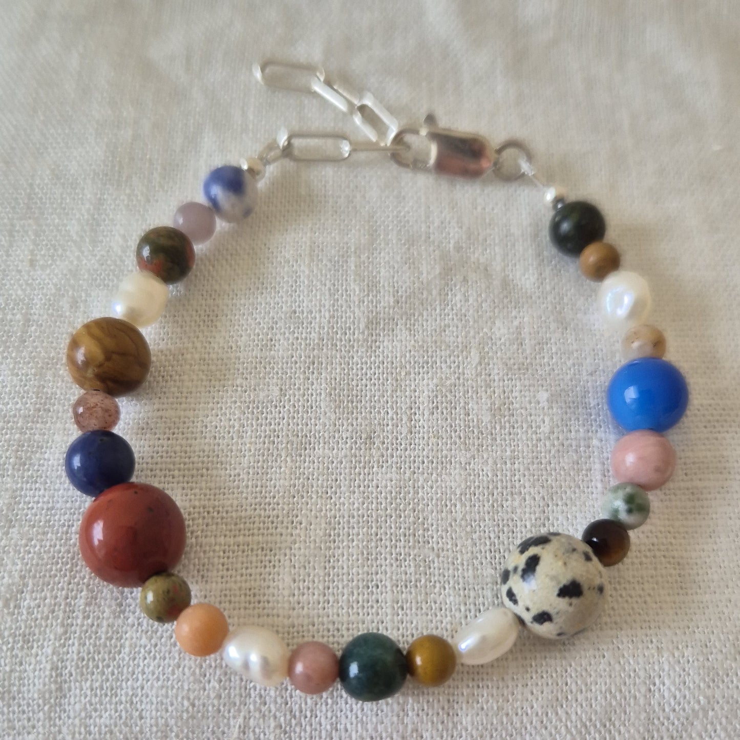 Mixed Gemstone & Freshwater Pearl Bracelet - A
