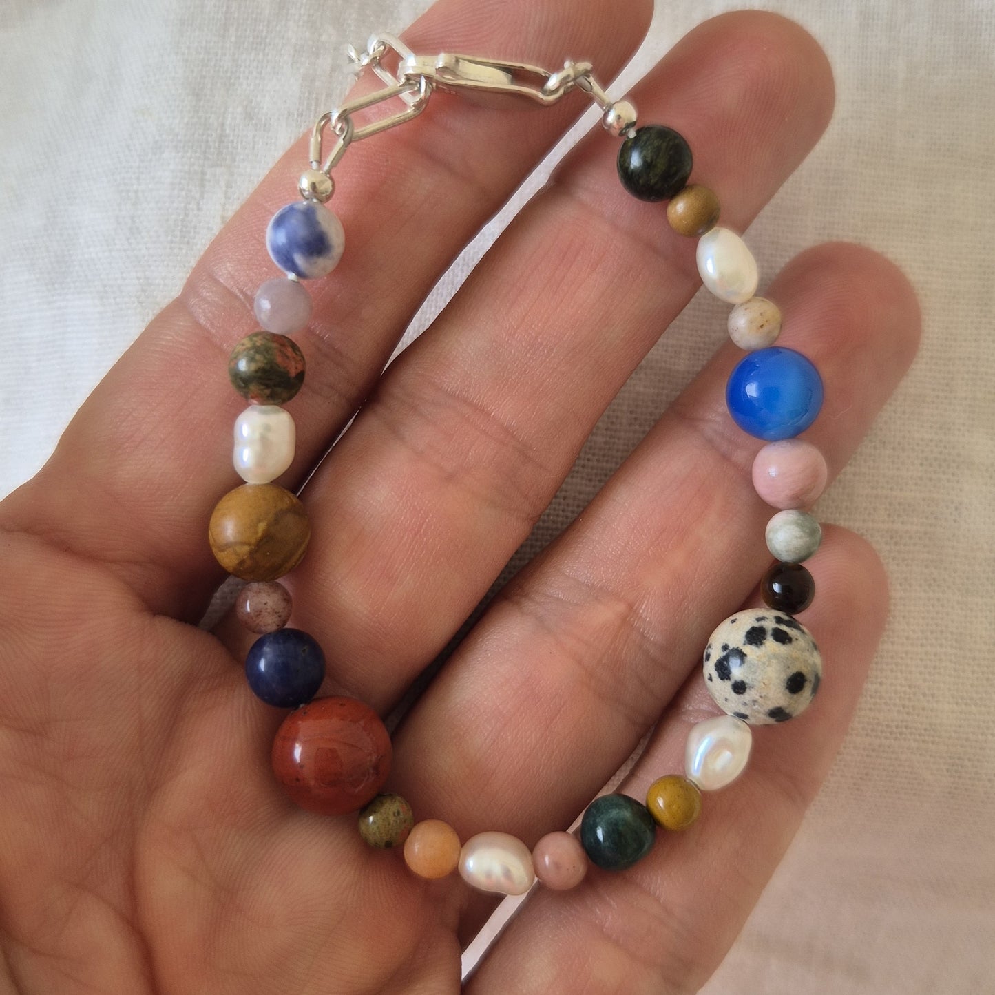 Mixed Gemstone & Freshwater Pearl Bracelet - A