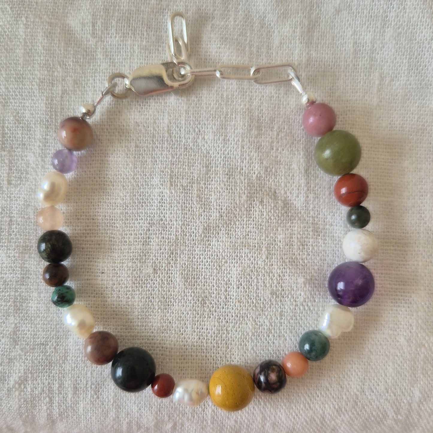 Mixed Gemstone & Freshwater Pearl Bracelet C