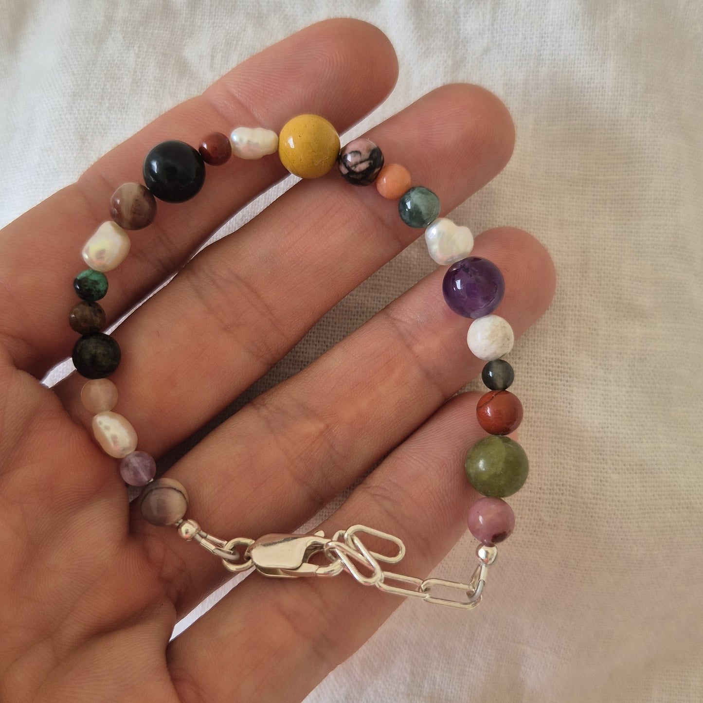 Mixed Gemstone & Freshwater Pearl Bracelet C