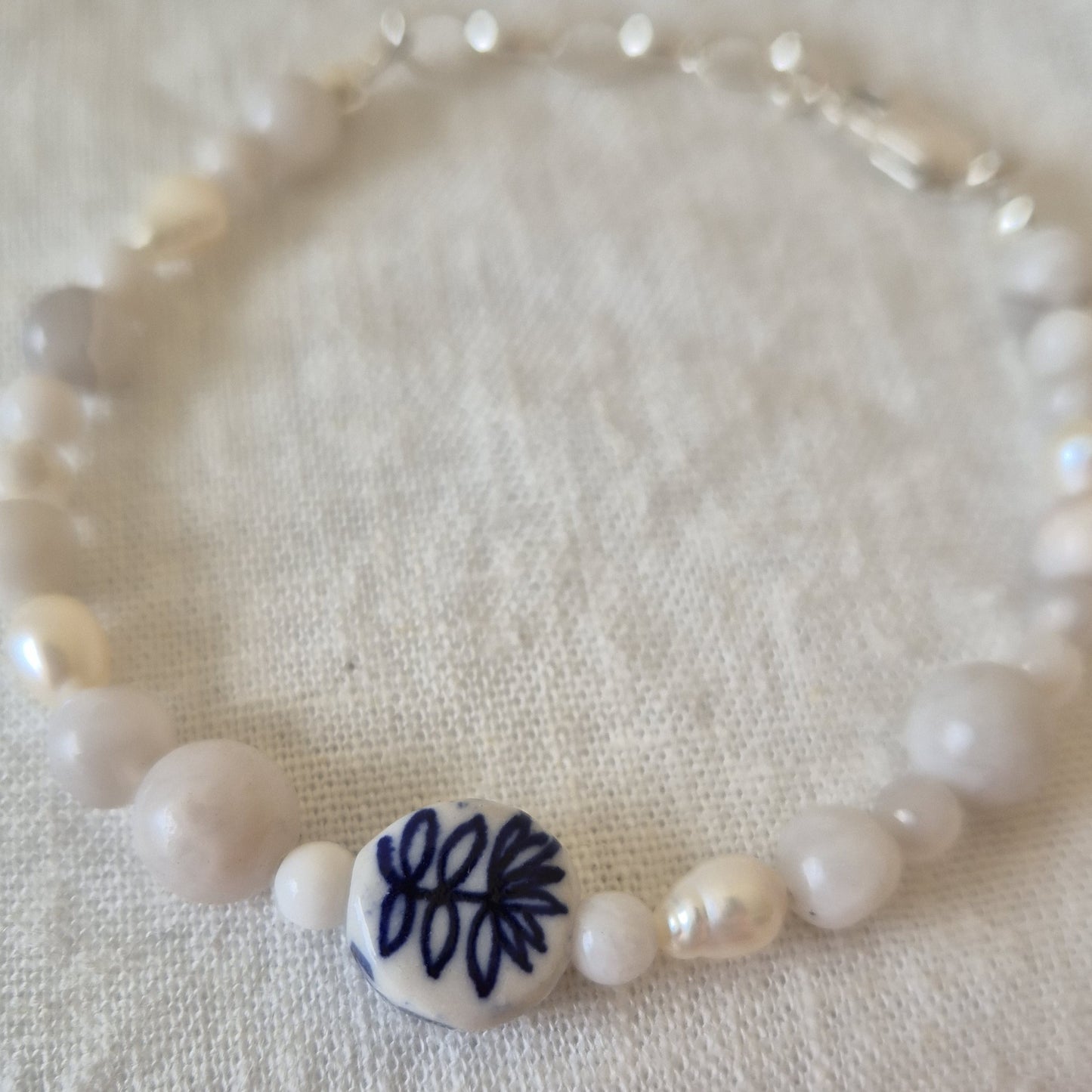 Crazy Lace Agate, Pearl & ceramic Bead Bracelet