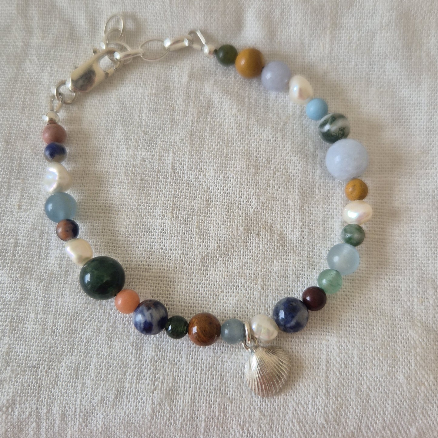 Mixed Gemstone & Cockle Shell Bracelet