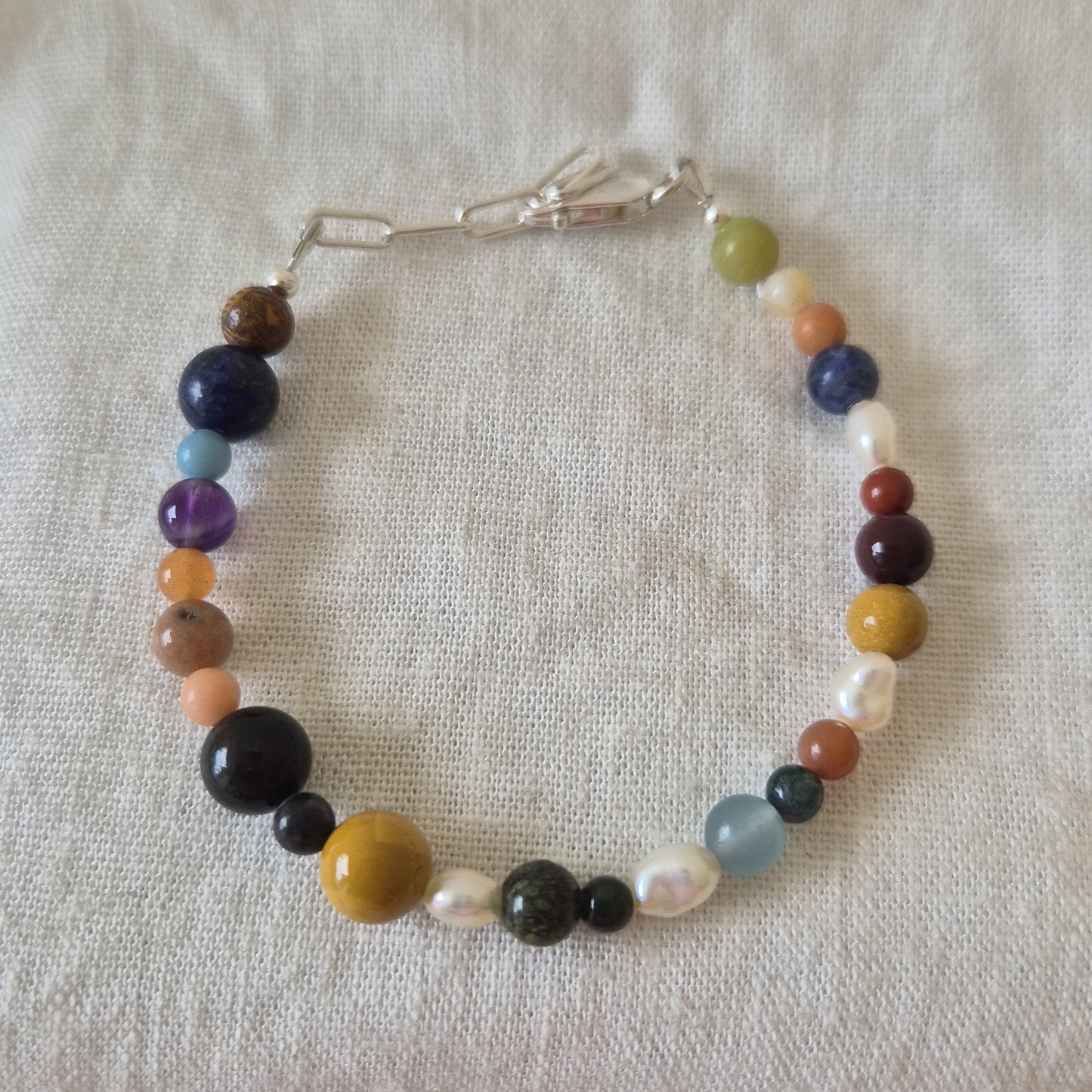 Mixed Gemstone & Freshwater Pearl Bracelet - B
