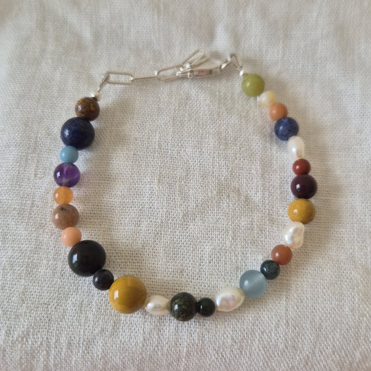 Mixed Gemstone & Freshwater Pearl Bracelet - B