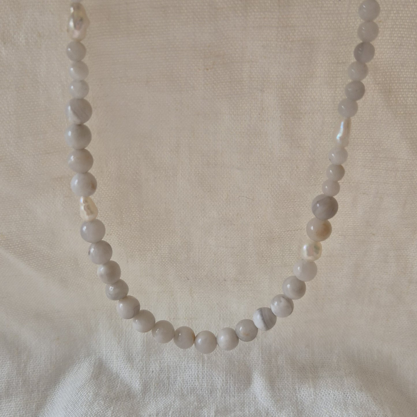 Crazy Lace Agate &amp; Keshi Pearl Necklace