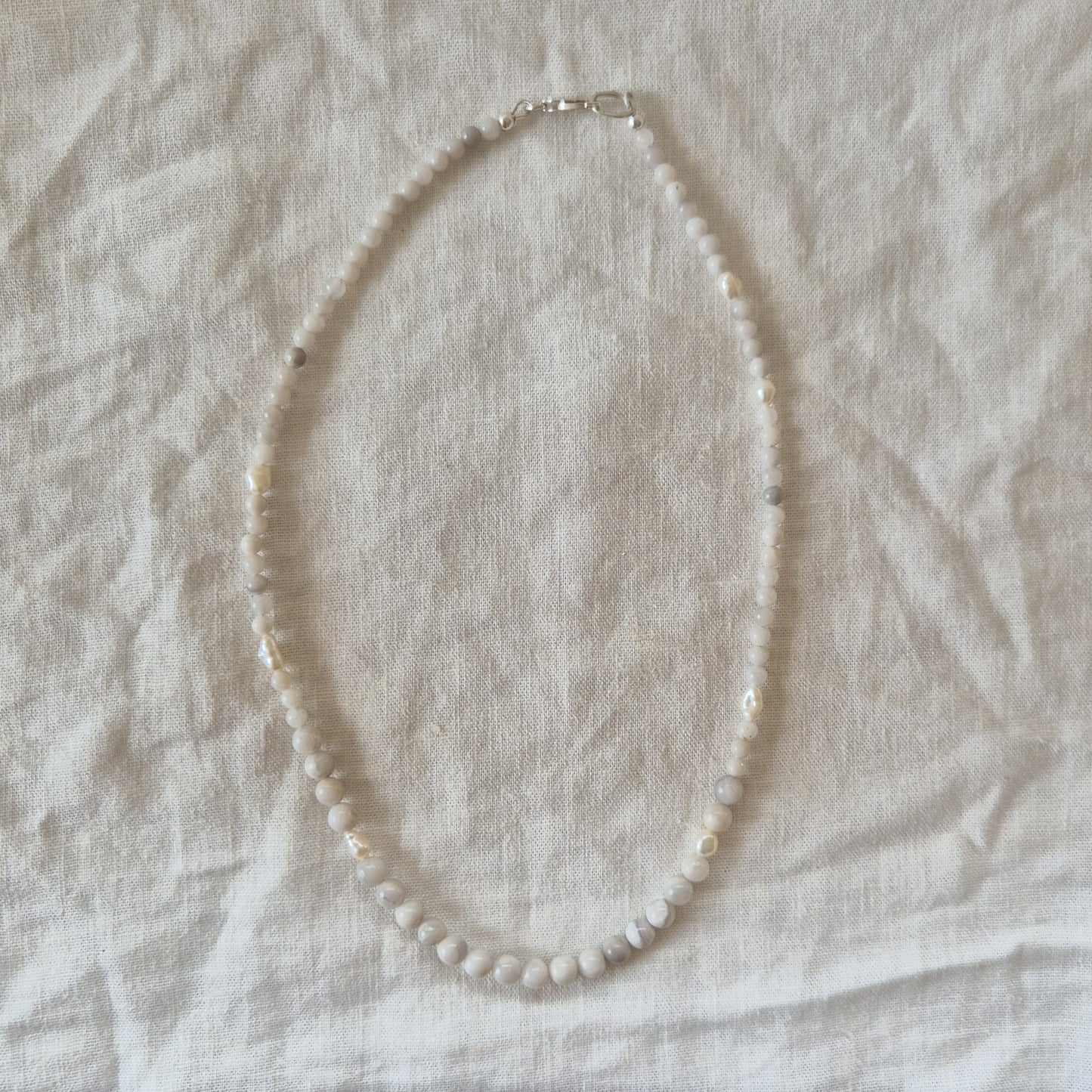 Crazy Lace Agate &amp; Keshi Pearl Necklace