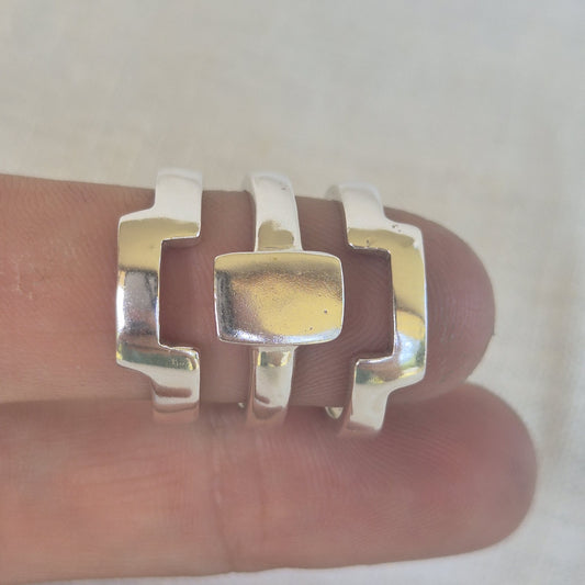 Coastline Slab Trio – Mini Coastline Slab Ring + Two Coastline Contour Bands