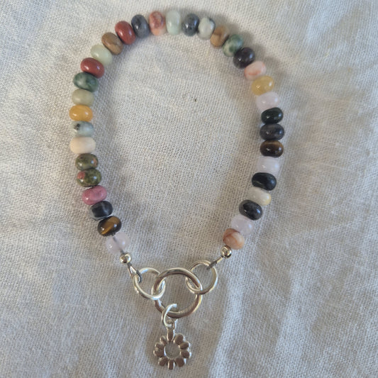 Rondelle Gemstone Bracelet with Mini Sunburst Charm