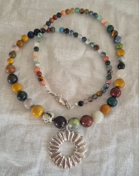Sandcast Sunburst mixed bead necklace