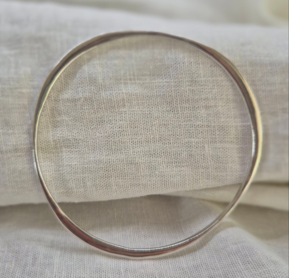 Organic hammered Silver Bangle - 72mm Ready to Ship