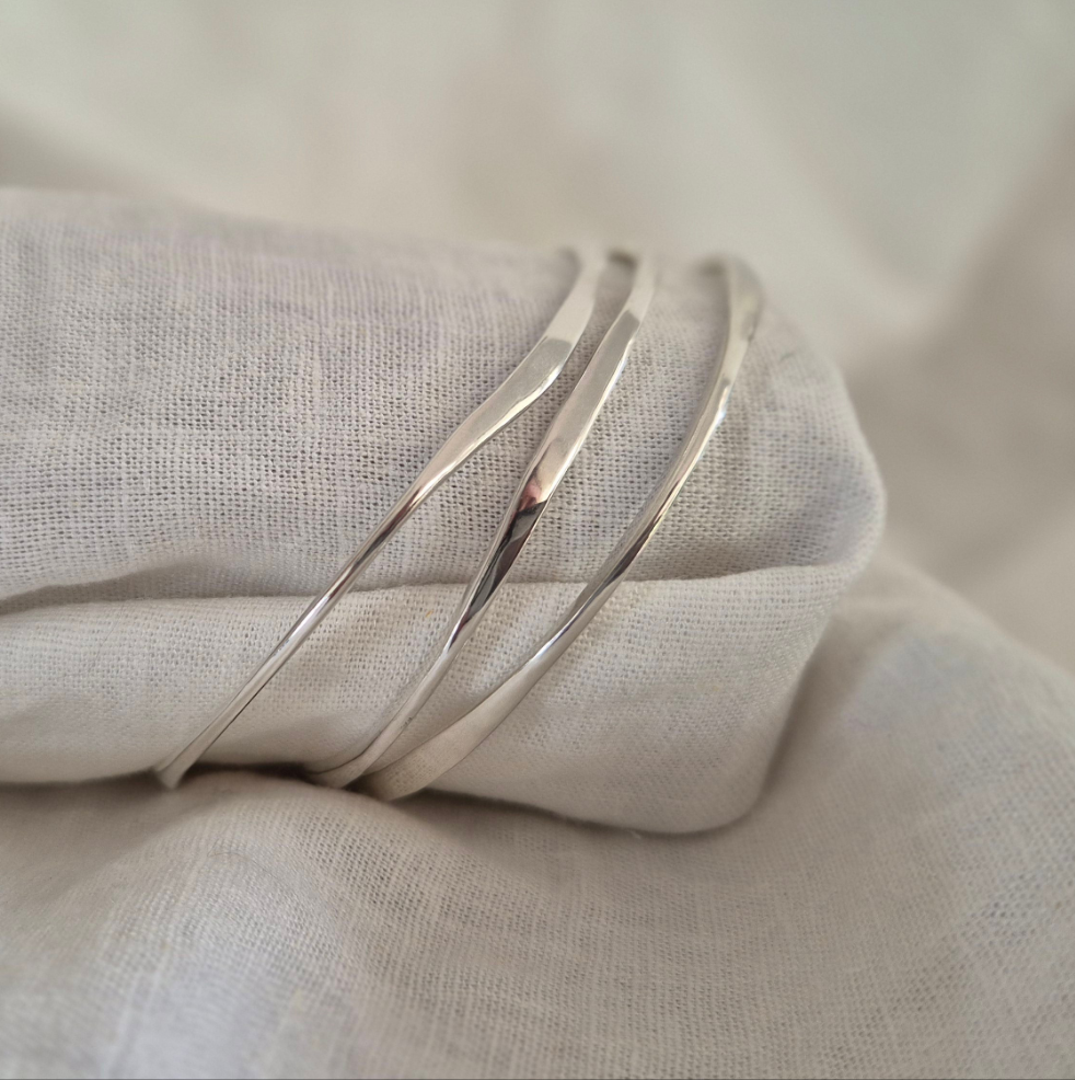 Organic hammered Silver Bangle - Made to order