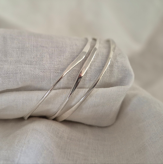 Organic hammered Silver Bangle - Made to order
