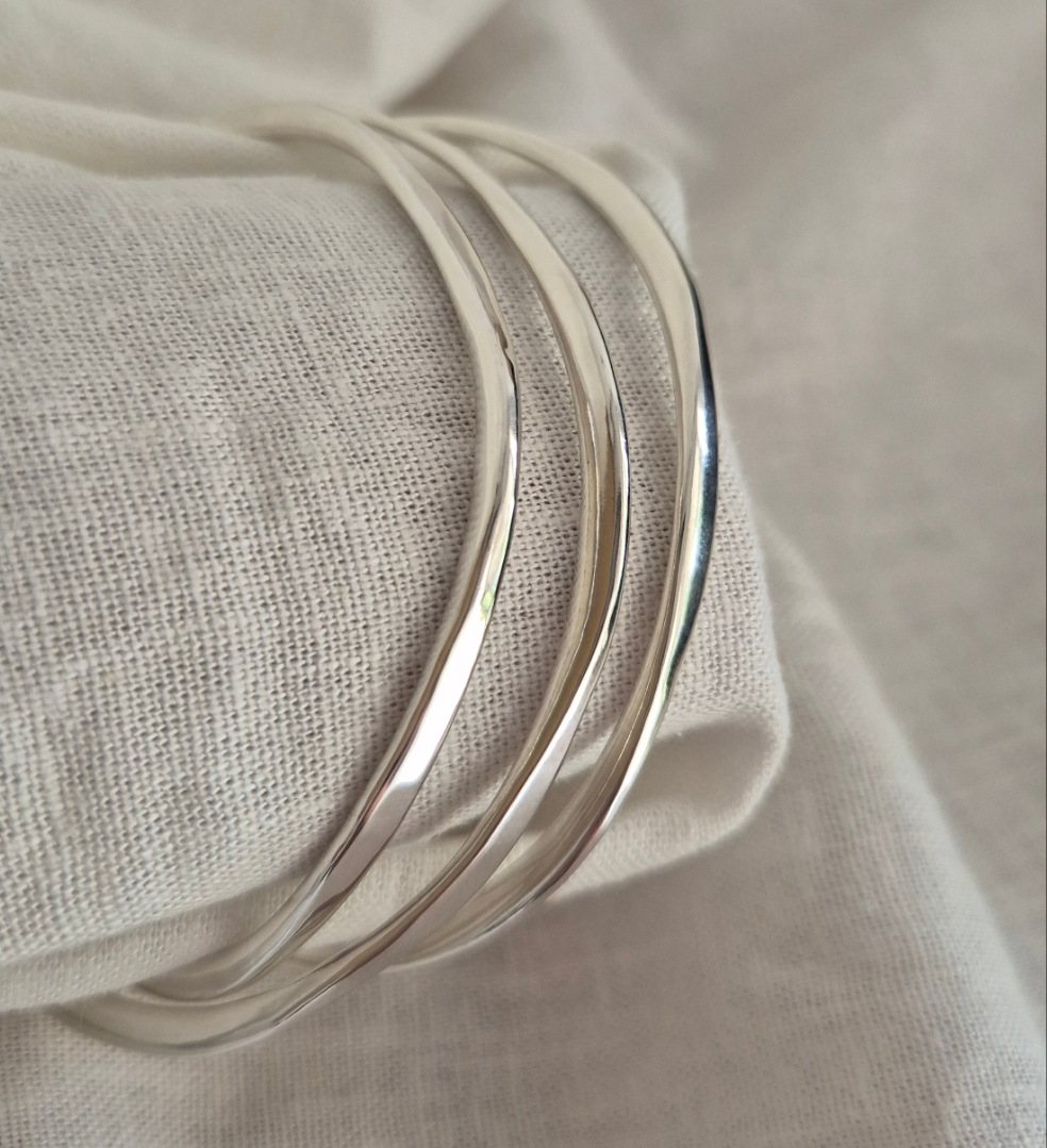 Organic hammered Silver Bangle - Made to order