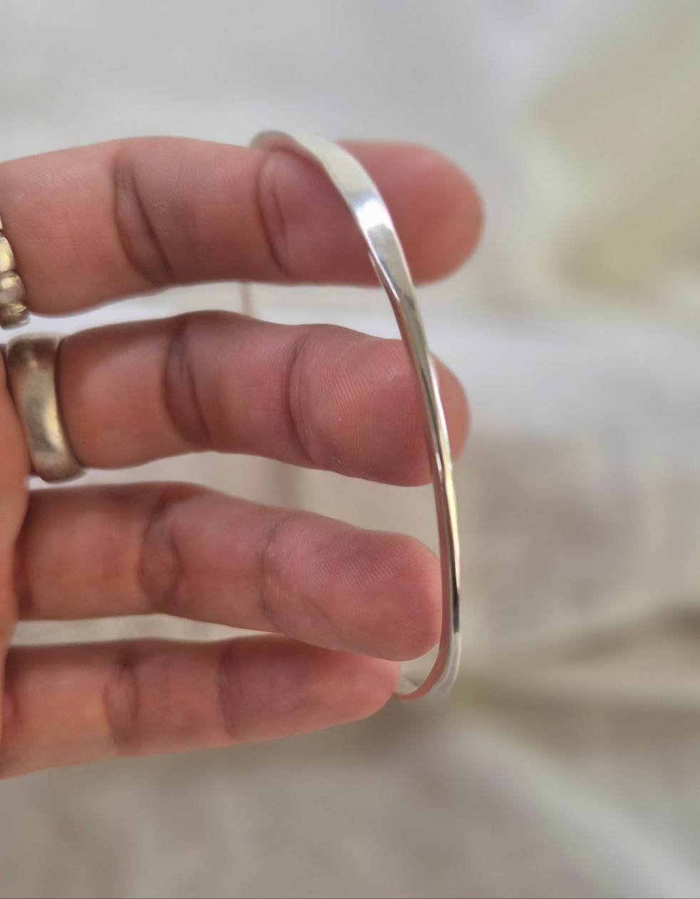 Organic hammered Silver Bangle - 72mm Ready to Ship