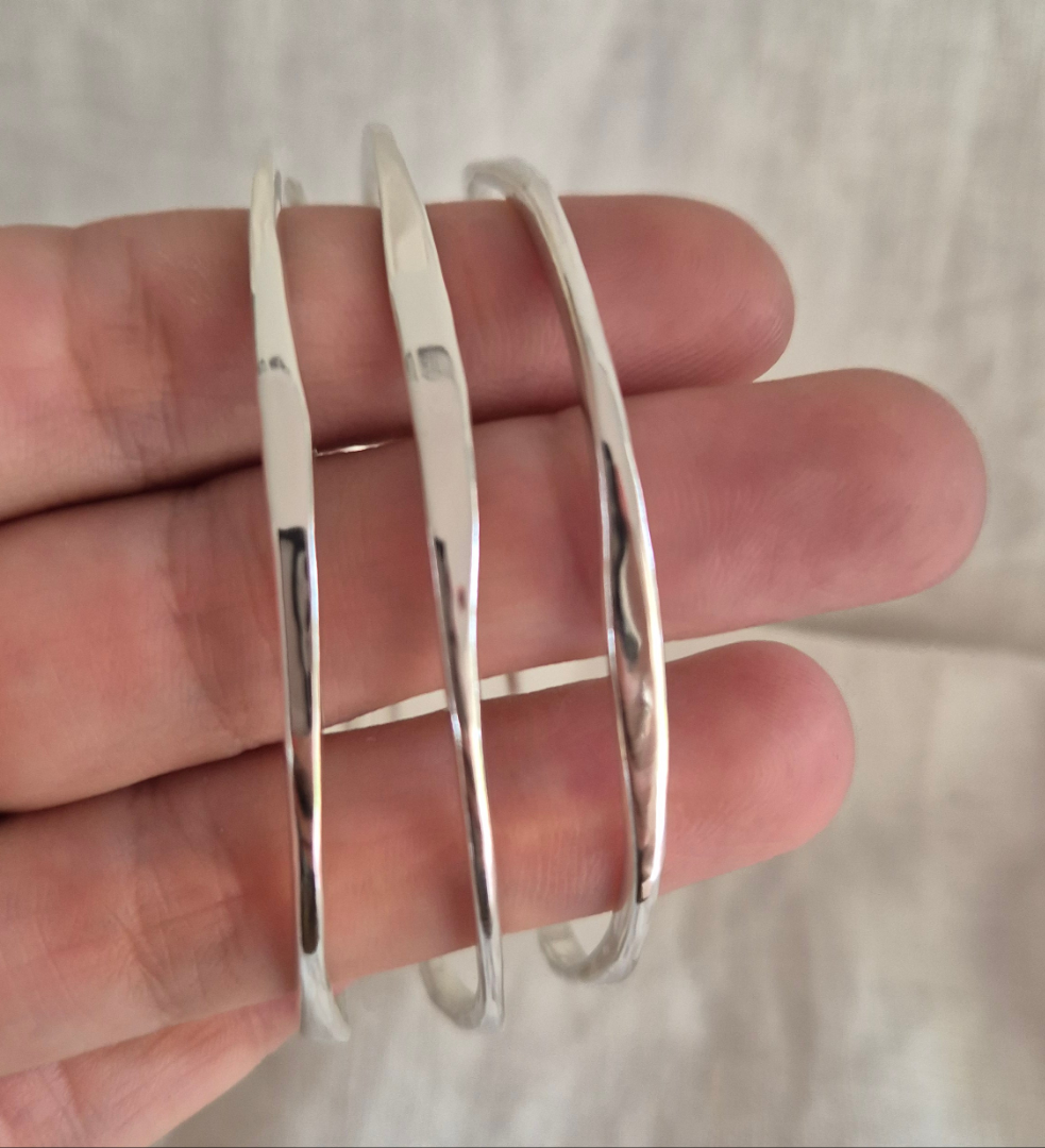 Organic hammered Silver Bangle - Made to order