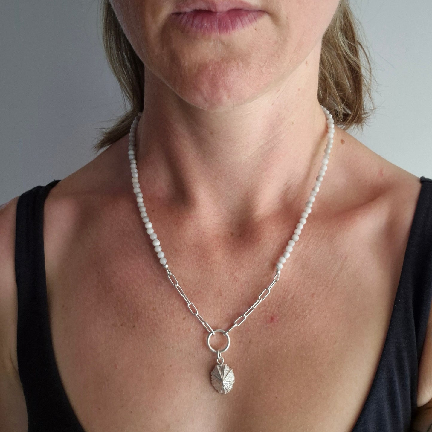 Sandcast limpet shell with Crazy Lace Agate Gemstone Beads