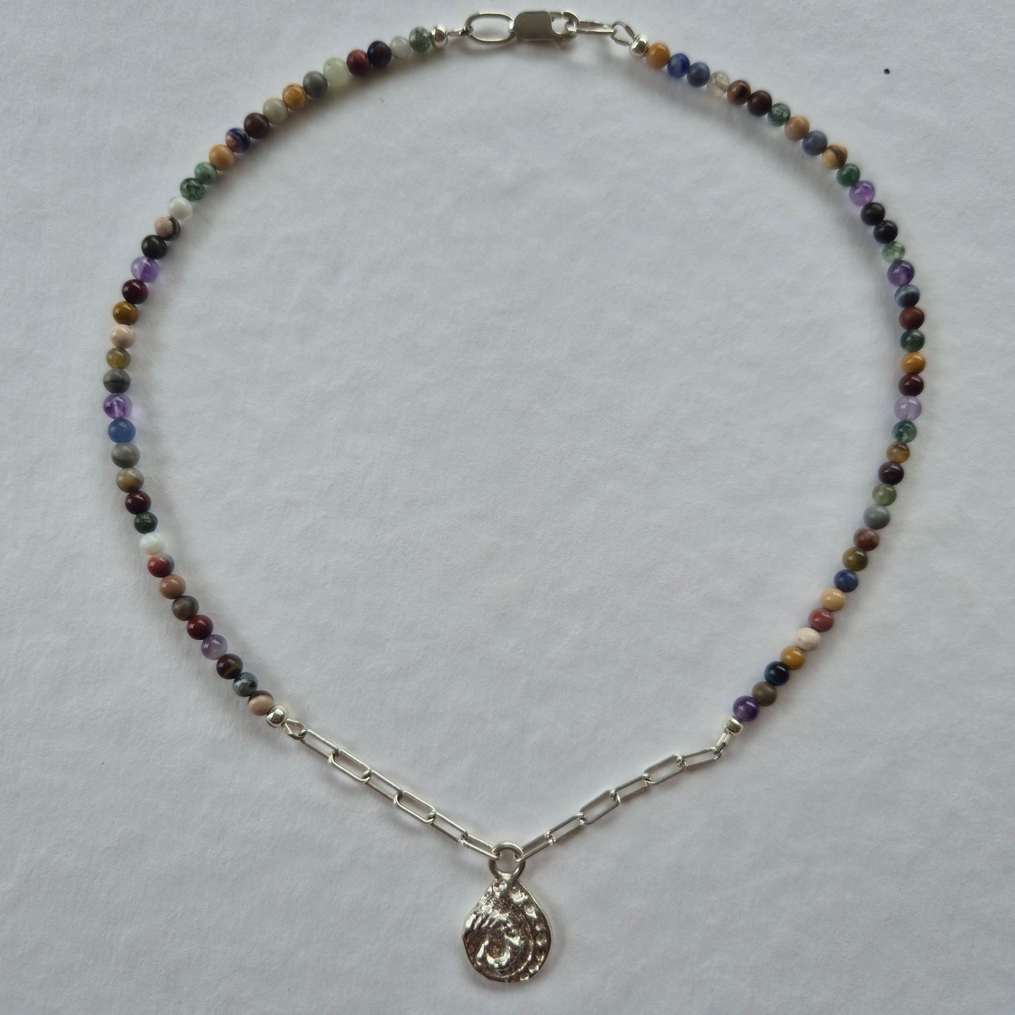 Abalone Sandcast Teardrop Pendant with Mixed Bead Necklace