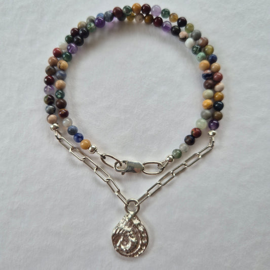 Abalone Sandcast Teardrop Pendant with Mixed Bead Necklace