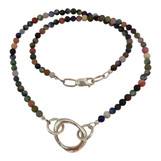 Organic Sandcast Loop Pendant with mixed Gemstones