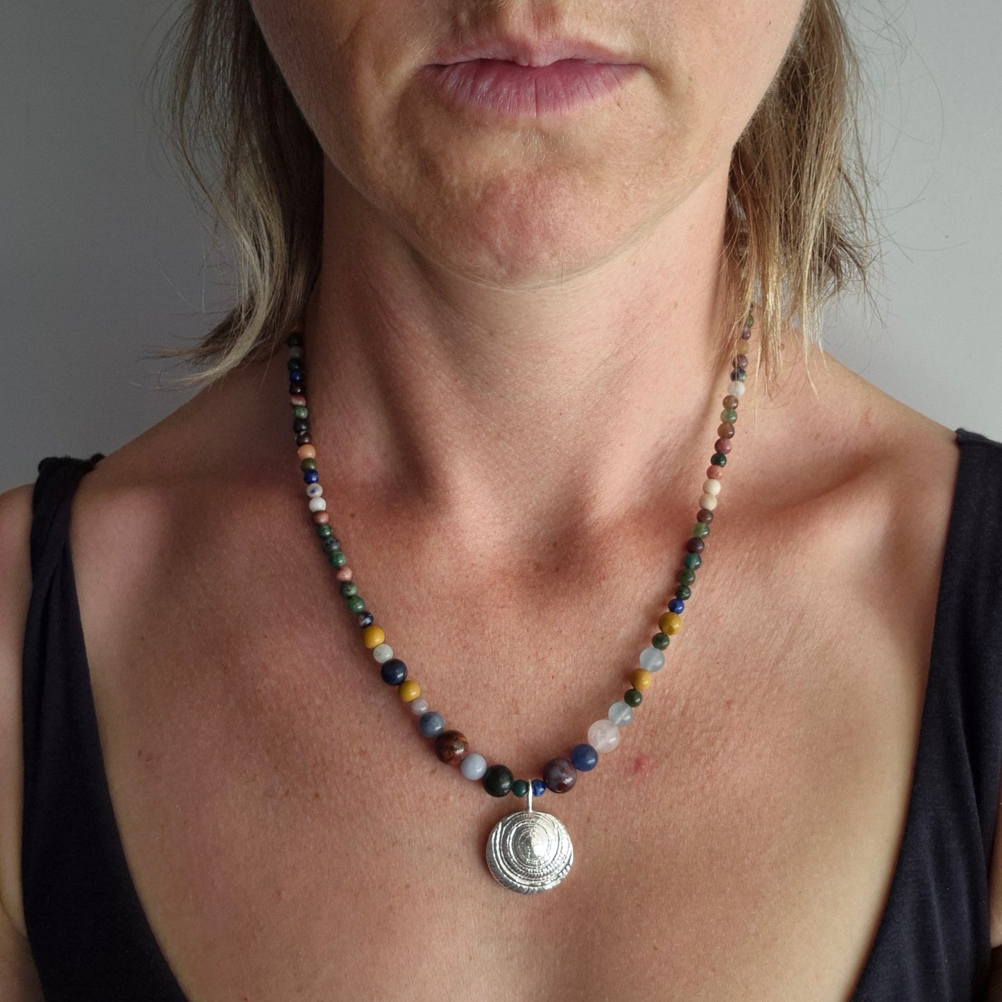 Sandcast Sundial Mixed Bead Necklace