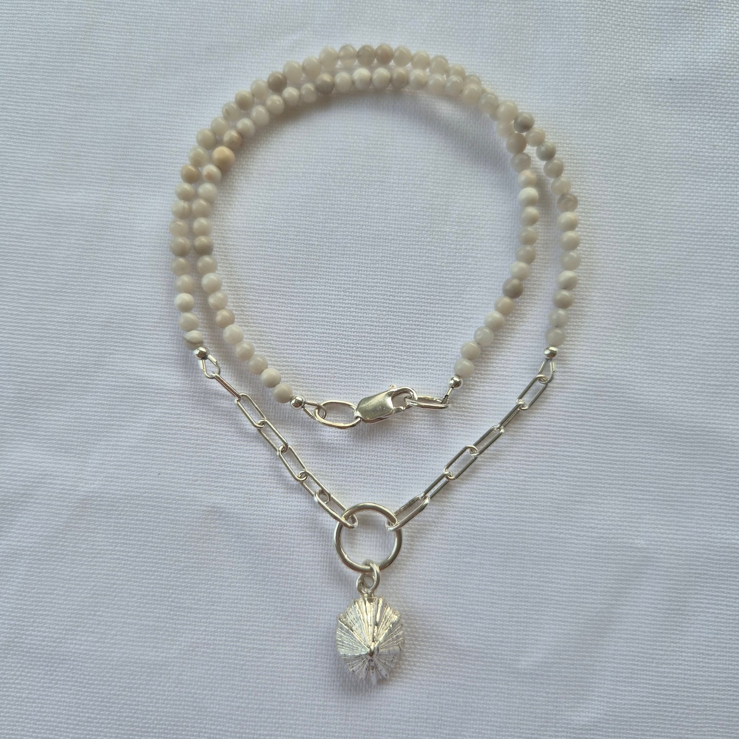 Sandcast limpet shell with Crazy Lace Agate Gemstone Beads