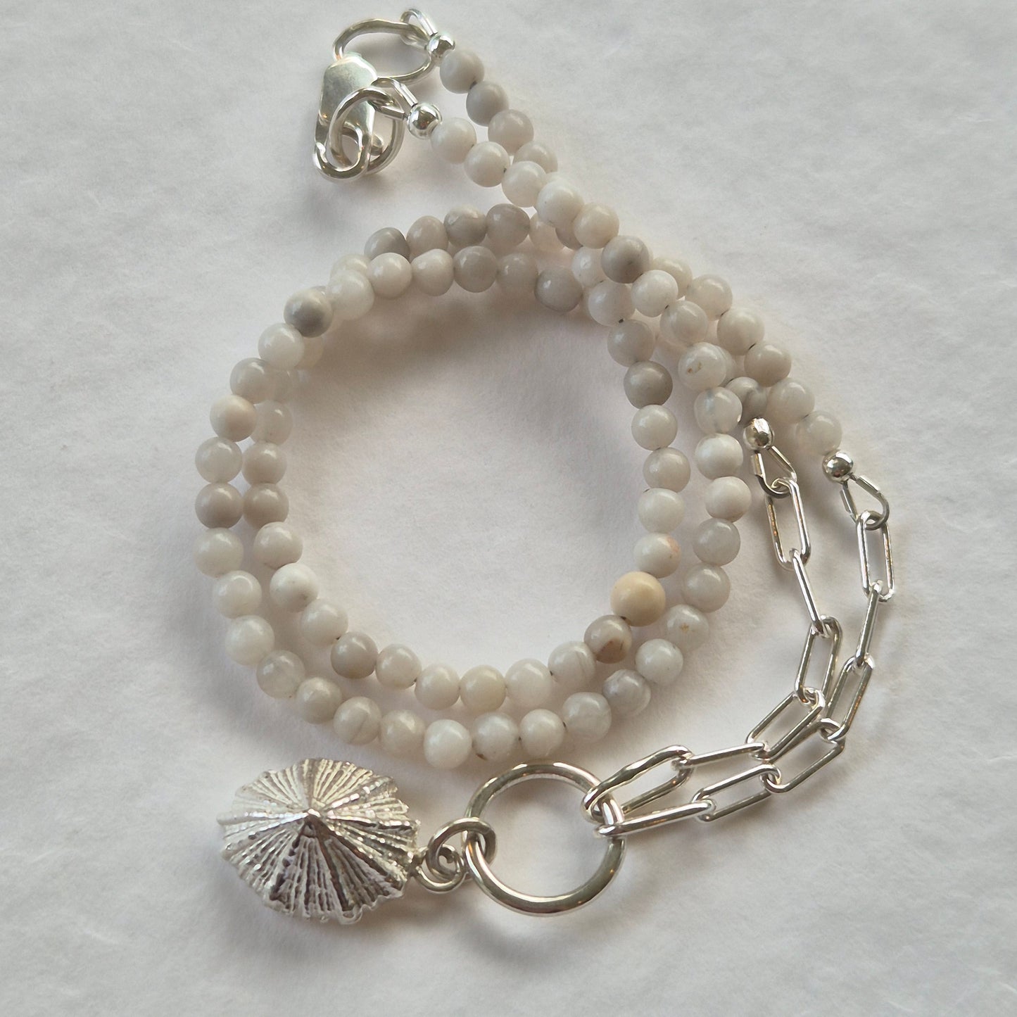 Sandcast limpet shell with Crazy Lace Agate Gemstone Beads
