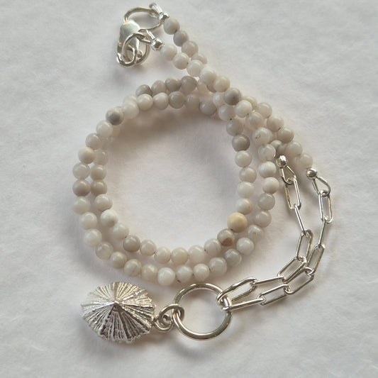 Sandcast limpet shell with Crazy Lace Agate Gemstone Beads
