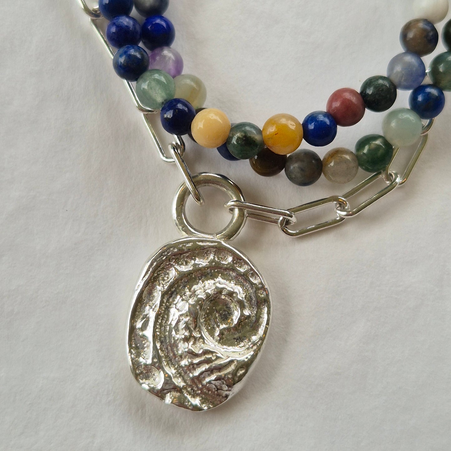Abalone Organic Sandcast Pendant with Mixed Bead Necklace