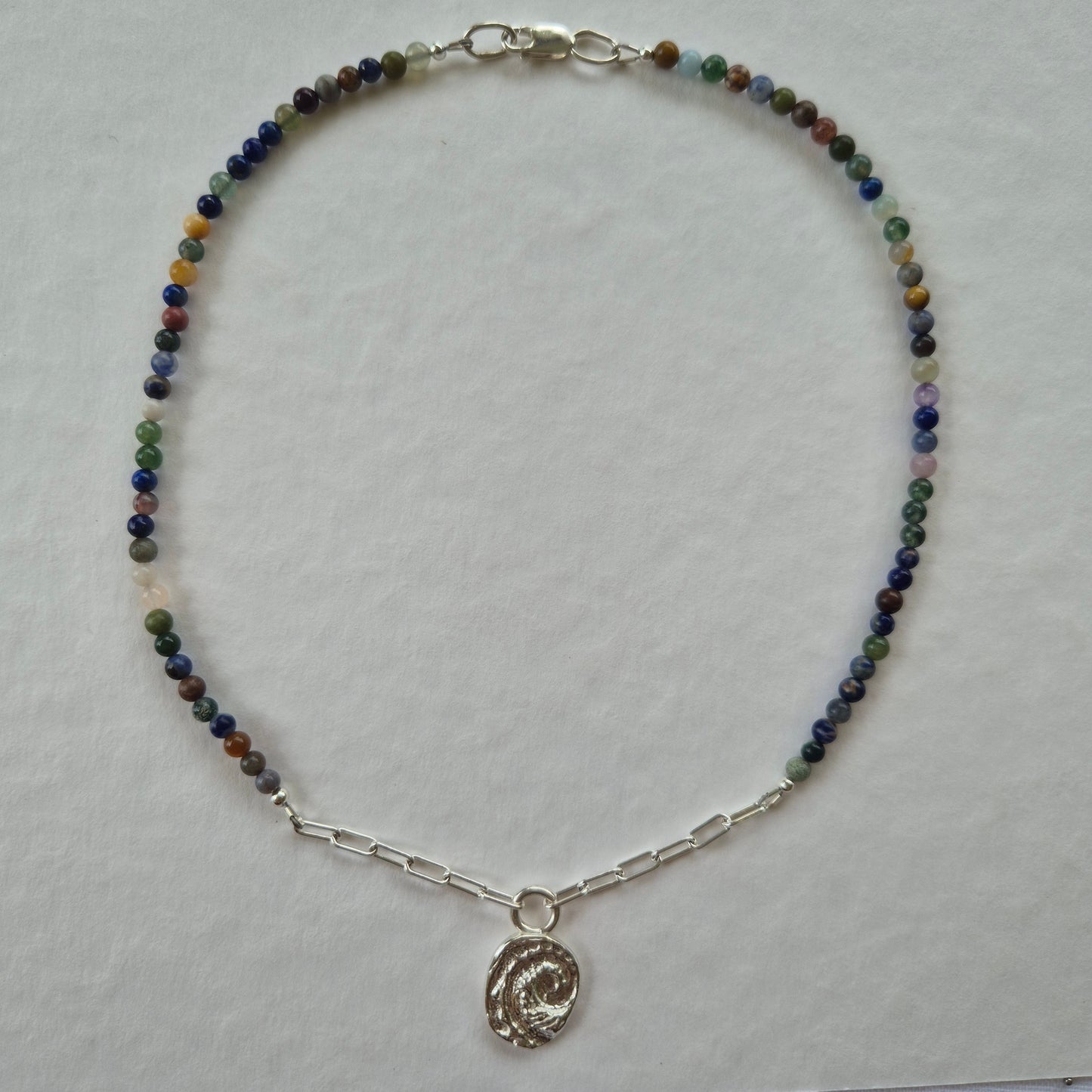 Abalone Organic Sandcast Pendant with Mixed Bead Necklace