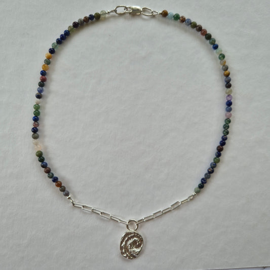 Abalone Organic Sandcast Pendant with Mixed Bead Necklace